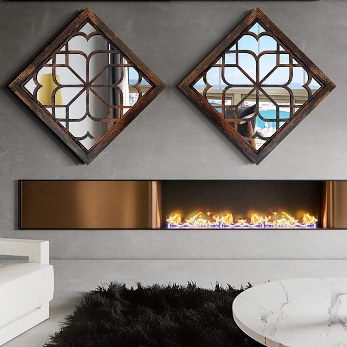 Wocred 20inch 2 PCS Square Wall Mirror,Gorgeous Rustic Farmhouse Accent Mirror, Caramel Color Entry Mirror for Bathroom Renovation,Bedrooms,Living Rooms and More. - Image 4