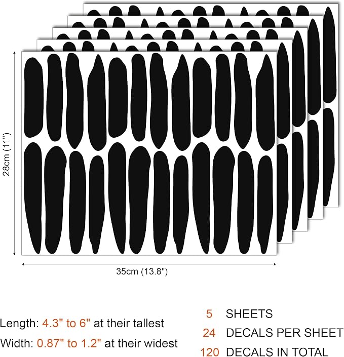 Black Stripe Abstract Line Wall Decals, Boho Farmhouse Wall Decor | 120 matte black bold upright stripes for a modern accent wall. Peel and stick for office, bedroom, living room, hallway. - Image 6