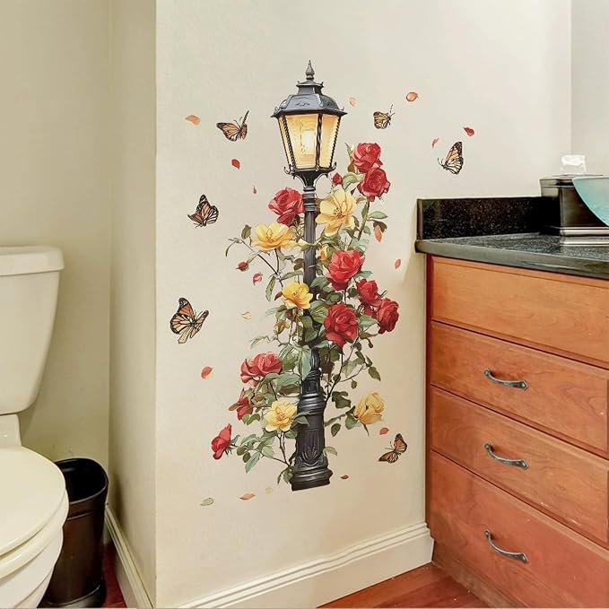 TUOKING Retro Street Lamp Wall Stickers Decor,Removable Rose Wall Murals | Peel and Stick Modern PVC Wall Art Decal Home Decor for Kitchen,Bedroom,Living Room - Image 5