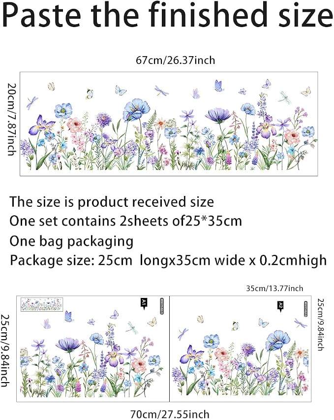 2 Pieces Purple Flowers Wall Decals Vinyl Purple Flowers Wall Stickers Removable Floral Art Murals Peel and Stick Colorful Decor for Girls Bedroom Living Room Nursery - Image 2