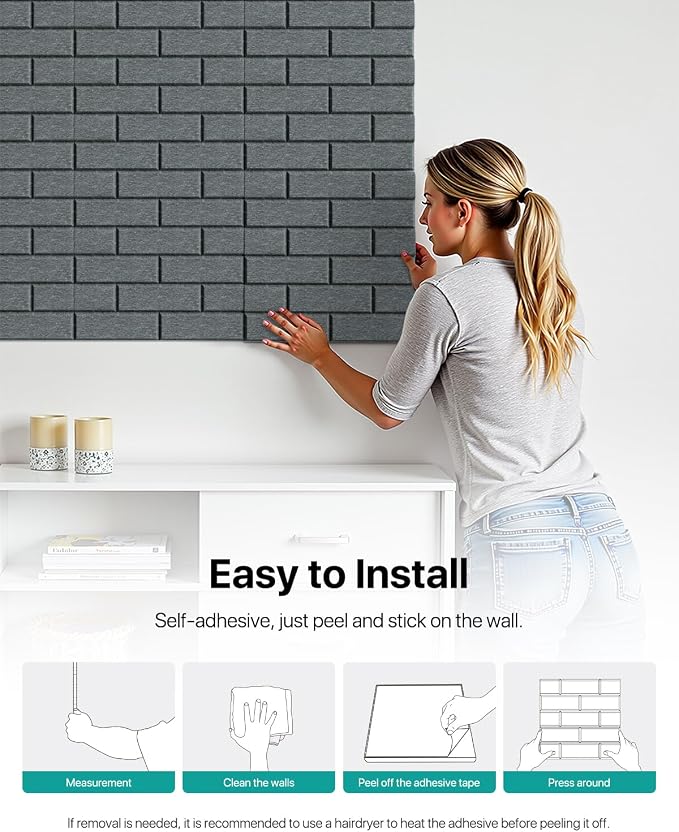 Soundsbay 12-Pack Brick Acoustic Panels, Self-Adhesive, 12"X12" | Covers 11.6 sq ft, 150kg/m³ High-Density Polyester, Soundproof Wall Panels for Recording Studio, Home Theater, Office White - Image 6