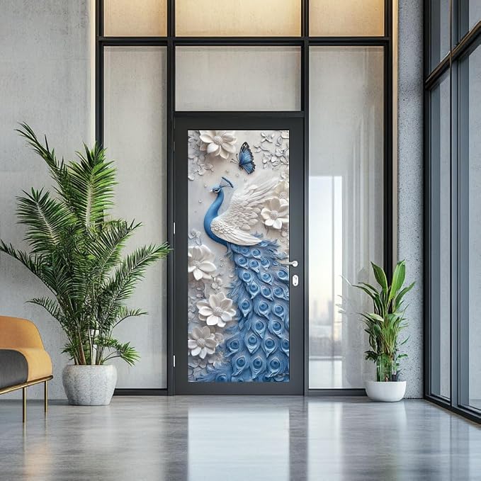arricraft 2 Pcs Self-Adhesive Door Sticker, 31.5"x78.7" Peacock Pattern Animal Door Murals Stickers PVC Door Removable Wallpaper Decoration for Bedrooms ​Living Room - Image 6
