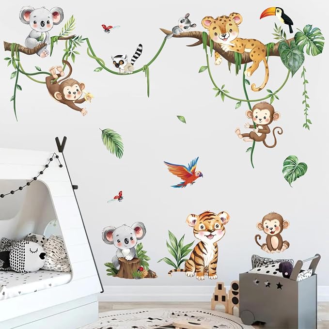 decalmile Jungle Animal Tree Branch Safari Animal Wall Decals Stickers - Image 3