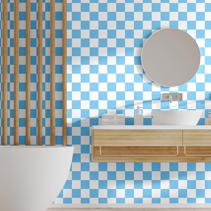 Drydiet Checkered Peel Stick Contact Paper Blue Gray 15.75'' X 118" | Waterproof Self-adhesive Tile for Bathroom, Cabinet Walls, Vintage Gingham Funky Decor, Removable Peel off Wallpaper - Image 7