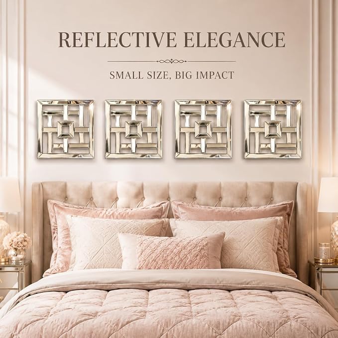 Square Decorative Wall Mirror 12 x 12 Inch, Silver Frameless Mirror Wall Decor with Beveled Edge, Modern Wall Mounted Accent Mirror for Living Room, Bedroom, Hallway, Set of 2 - Image 5