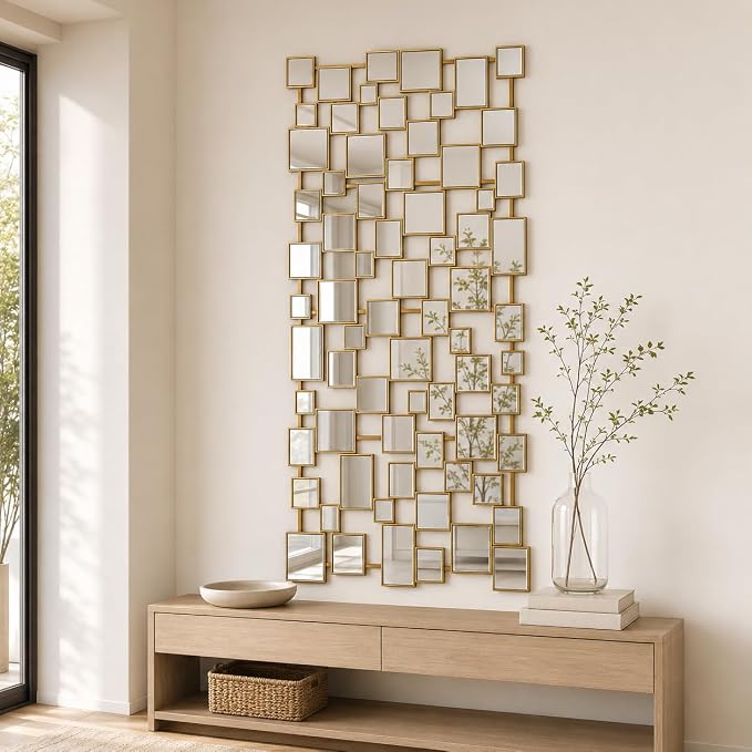 Large Modern Wall Mirror - 27.55"x55.1" Brushed Gold Wall Mirrors Metal Framed Decorative Mirror for Entryway Bedroom Living Room Home Decor - Image 8