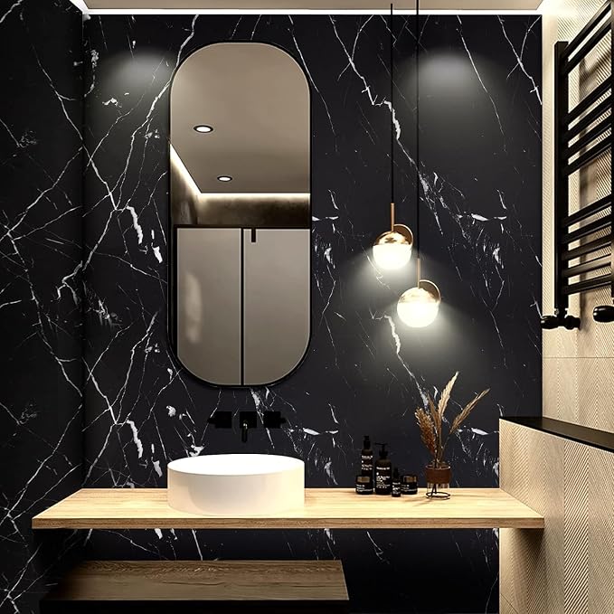 Marble Contact Paper Black Peel and Stick Wallpaper for Kitchen Countertop | 17.71" x 78.7" Black/White Thicken Self Adhesive Black Wallpaper for Countertops Cabinets Decorative Easy to Remove Upgrade - Image 4