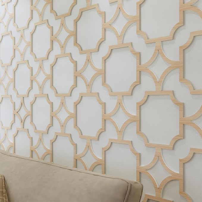 8PCS PVC Modular Decorative Fretwork Wall Panels for Living Room Lobby Bedroom, Star Lattice-Oak Faux Oak Wood Texture by Unknown