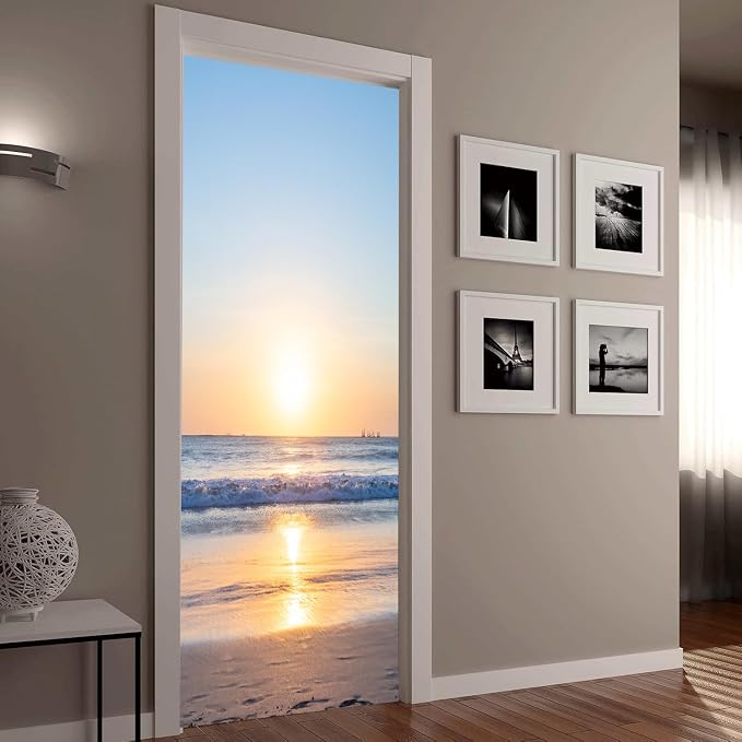 artfanke 3D Sunrise Ocean Door Sticker Peel and Stick 30.3"x78.7"- Self-Adhesive Door Murals Wallpaper Decal for Living Room Bedroom Decor(2 Sheets/Set) - Image 7
