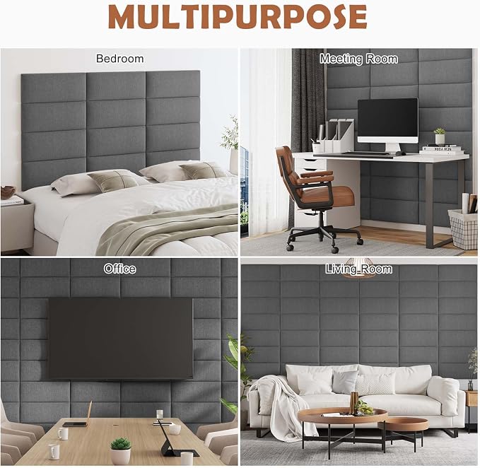 IFNOW Wall Mounted Headboard, Peel and Stick Panels, Dark Grey, Queen | 3D Soundproof Acoustic Padding, Reusable and Removable, Tufted fabric Bed Headboard, for bedroom (9 Panels, 10" x 24") - Image 6