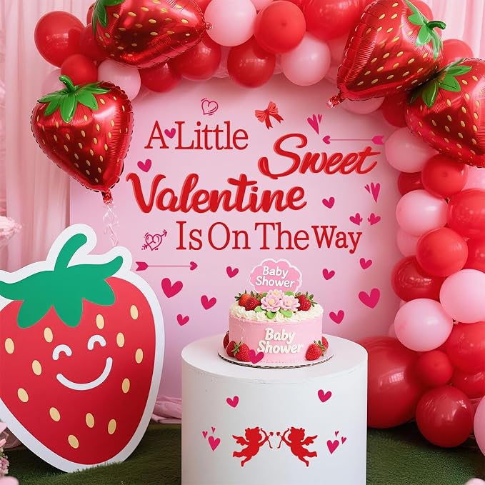 LHIUEM A Little Sweet Valentine is On The Way Decals Red Hearts Valentine Birthday Banner A Little Sweetheart is On The Way Happy Birthday Stickers for Valentines Baby Shower Party Photo Props Arch - Image 3