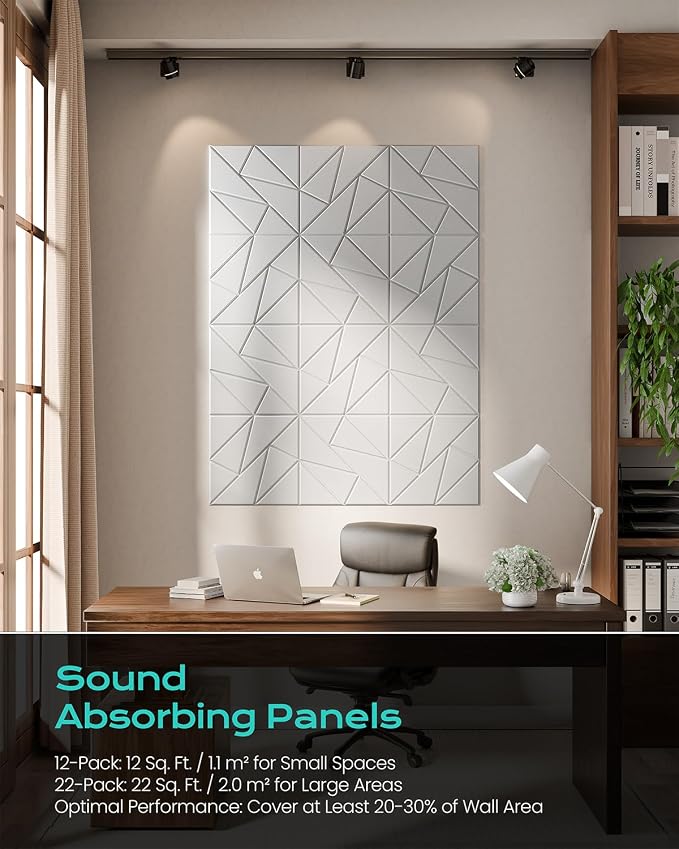 22 Pack Geometric Sound Proof Foam Panels for Walls 12"x12"x0.4" Fabric | Cuttable Self-adhesive Acoustic Panels for Home Office Studio Noise Reduction with Flexible DIY Layout, Decorative Black - Image 6