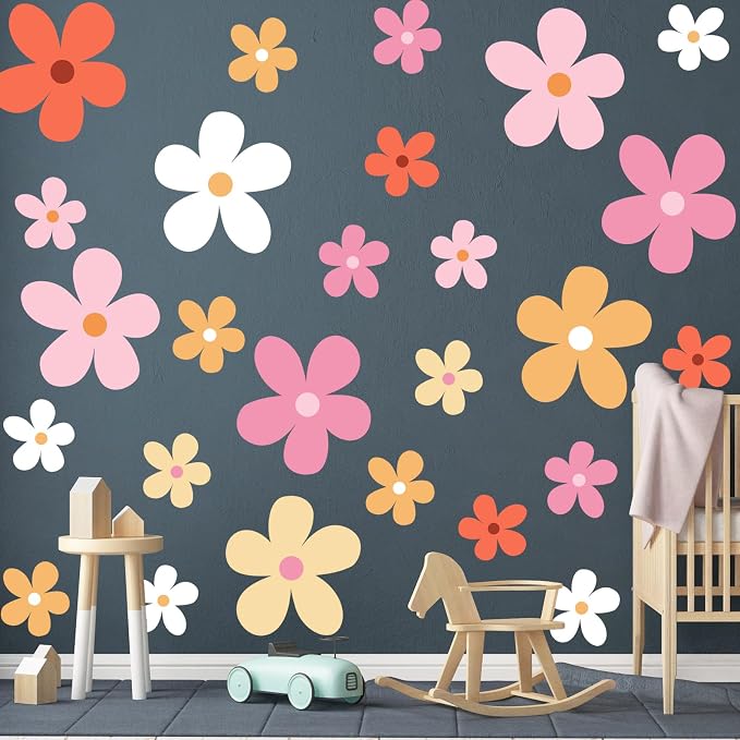 TaoBary 12 Sheet Large Daisy Wall Sticker Decal Flower Wall Decal Removable | Big Flower Wall Sticker, Colorful Floral Decal, Daisy Bedroom Room Decor, Removable Peel and Stick, Nursery Home Wall Decor by TaoBary