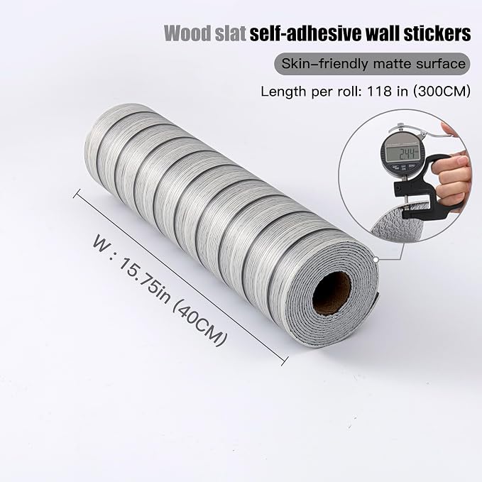 Gray Peel and Stick Slat Wall Panels,Wood Grain Paneling 118"x15.75" | (13Sq.ft)Self-Adhesive,Soundproof,Moisture-Resistant,3D,Faux Wood Panels,for Bedroom,Bathroom,Entryway,Walls & Ceilings - Image 4