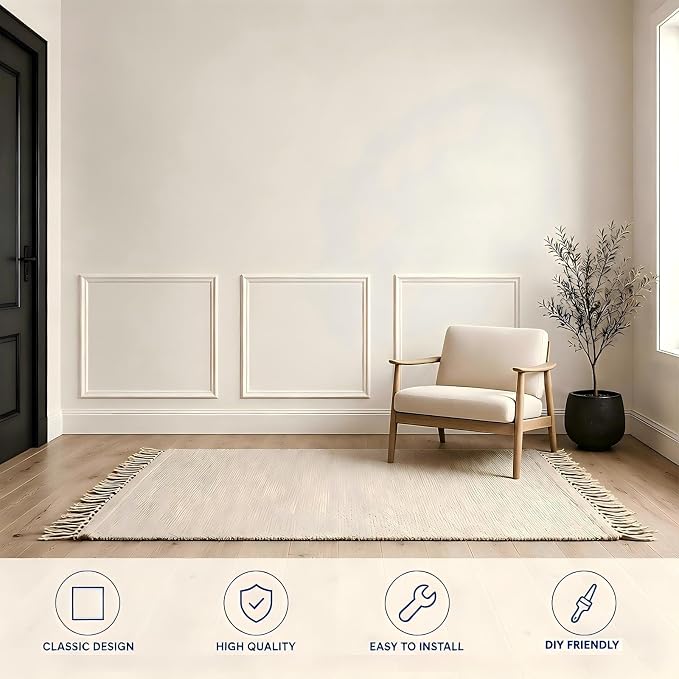 3 Set Peel and Stick Wall Molding Kit,Pre Cut Wainscoting Panels,24x24in | Self Adhesive,Paintable,PVC,Premade - Image 4