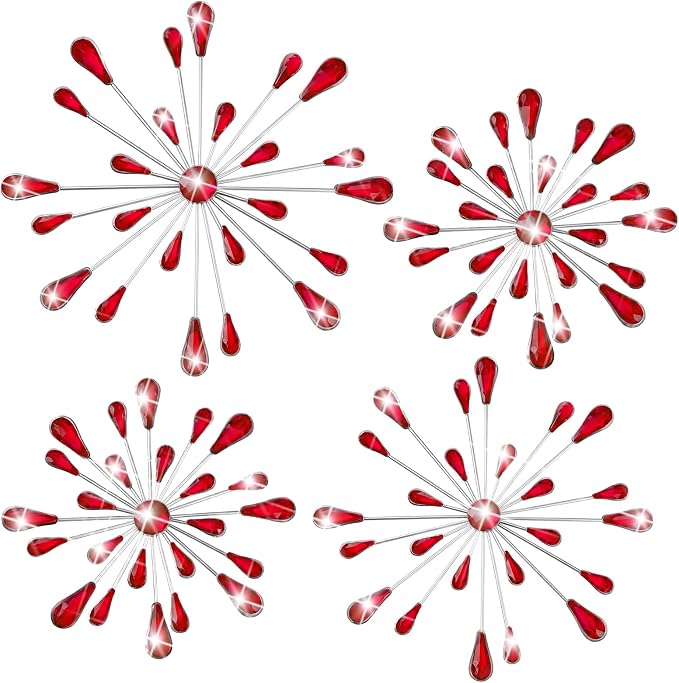 Hicarer 4 Pcs Starburst Wall Decor, Metal Wall Art, Red - Image 2