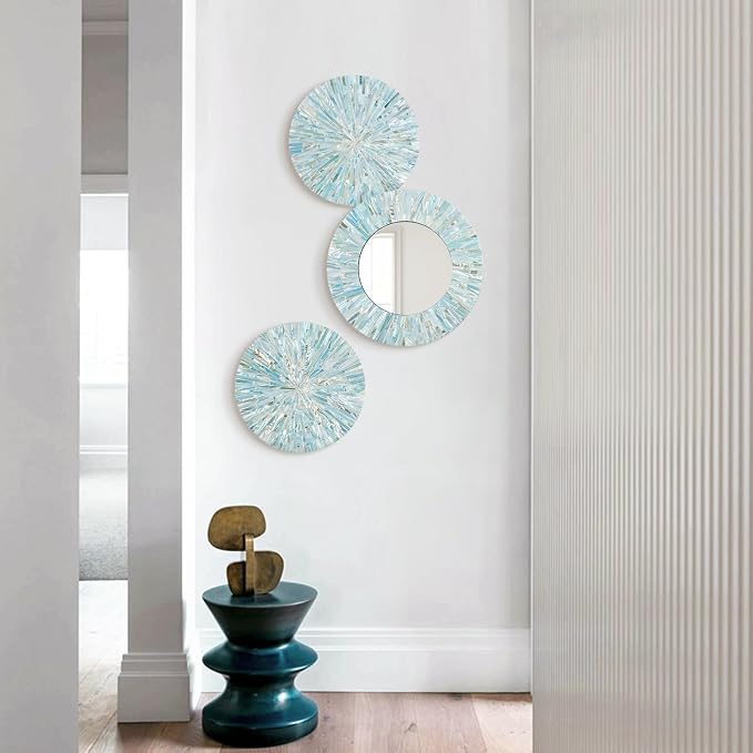 3PCS Natural Mother of Pearl Beach Mirror Wall Art Room Decor,Blue - Image 3