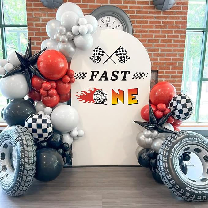 LHIUEM Fast One Birthday Racing Decal Race Car Fast 1st Birthdays Wall Decor Little Boy Birthday for Backdrop Gift Stickers Wheels Car Speed ONE Inspiration Quote Decals for Centerpieces Baby Party - Image 3