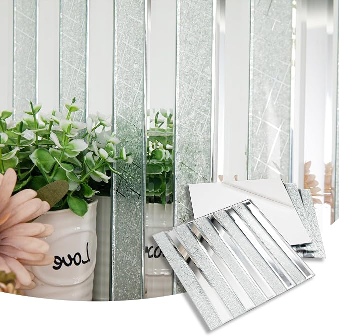 Lovdeco Peel and Stick Mirror Strip Tile, 1.2 x 12 Inches Mirror Tiles for Kitchen Backsplash and Bathroom Wall (5 Pieces, 5 SQ.FT.) - Image 2
