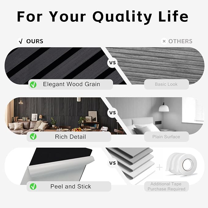 WoveN SounD Acoustic Wall Panels, Black Oak, 10 Pack, 47.2x23.6 in | Self-Adhesive, Peel and Stick, NRC 0.95, Premium Sound, Echo Proof, Slat Decor, Studio, Home, Office, Media Room - Image 2