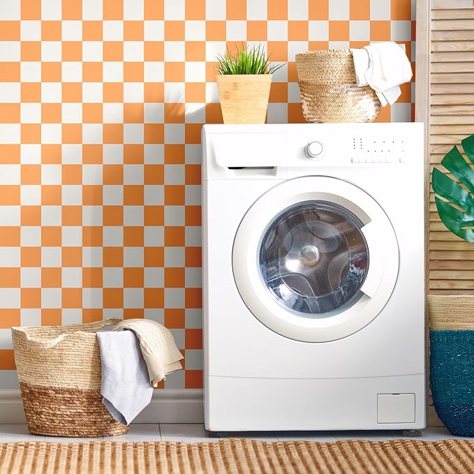 Drydiet Orange Checkered Peel and Stick Wallpaper 15.75'' x 118" | Plaid Funky Checkered Contact Paper, Waterproof Contact Wallpaper, Vintage Gingham Decor for Room Bathroom Cabinet, Trendy - Image 6
