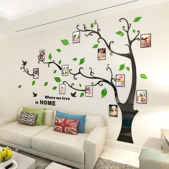 3D Tree Wall Stickers - DIY Photo Frame Tree Wall Decal Family Photo Frame Sticker Murals Wall Decor Living Room Bedroom TV Background Home Decorations (L:91 * 69in,Green Left) - Image 7
