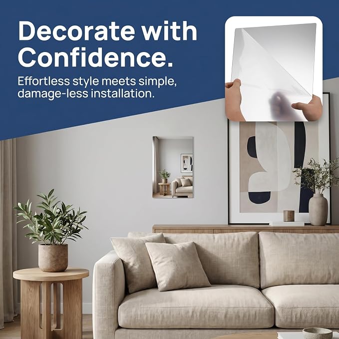 Shatterproof Acrylic Mirror Sheet: 16"x12" (2mm Thick) Frameless Wall Mirror with Rounded Corners, Self-Adhesive Unbreakable Reflection Decal for School Locker, Gym & Dorm - Image 3