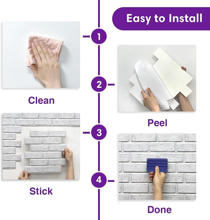 3D Peel and Stick Faux Brick Wall Panels 11.8" x 11.8" 10-Pack | Grey Spot Whitewash, Small Brick-Look Textured Sticker, Thin PVC Self Adhesive Wall Tiles for Interior Decor, Cover 9.7 sq ft - Image 9