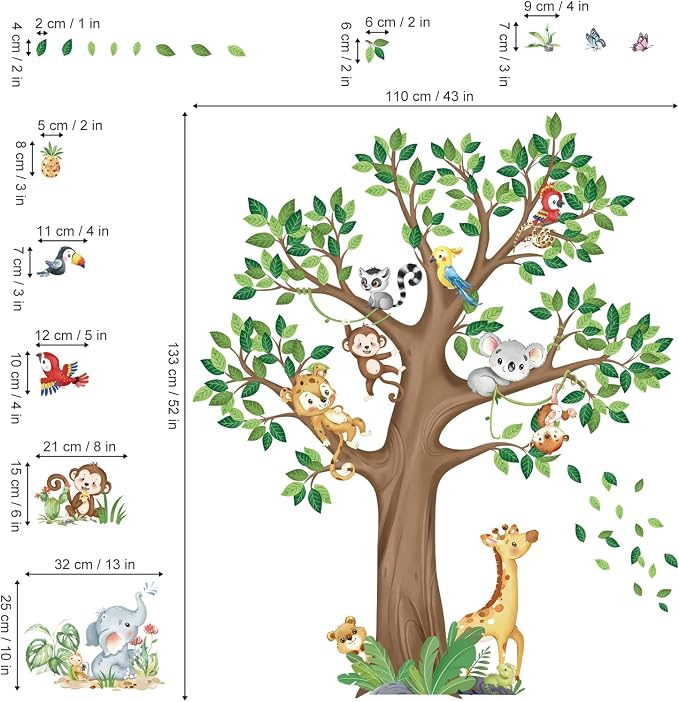 decalmile Jungle Animal Tree Giraffe Koala Wall Decals Stickers (XL) - Image 4