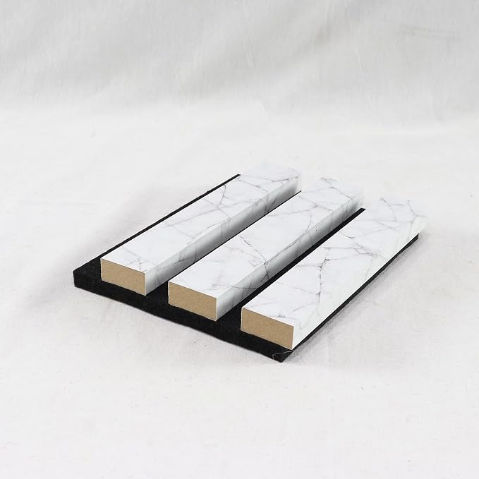 Wood Slat Acoustic Panels, 4.7"x5.9" 3D Wall Panels, Modern Fluted Sound Absorbing Wall Panels for Interior Wall Decor,Office,Home,Theater,Studio, White Marble Sample - Image 5