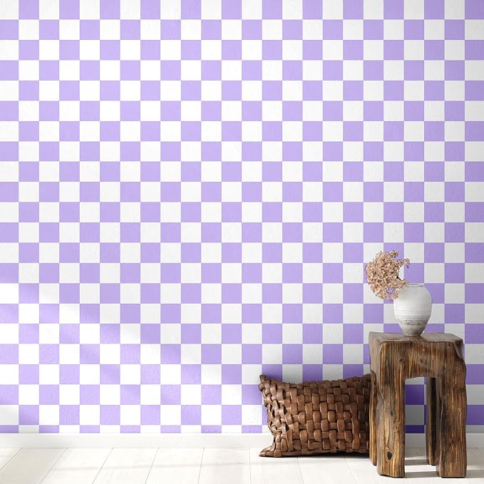 Drydiet Purple Checkered Peel and Stick Wallpaper 15.75'' x 118" | Plaid Funky Checkered Contact Paper, Waterproof Contact Wallpaper, Vintage Gingham Decor for Room Bathroom Cabinet, Trendy - Image 5