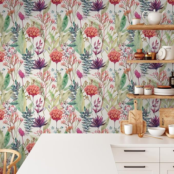 Watercolor Purple/Red/Green Grass Wildflower Floral Peel and Stick Wallpaper Wall Decor Self Adhesive Wall Paper Stick on Easy Peel Off Contact for Renter Apartment - Image 6