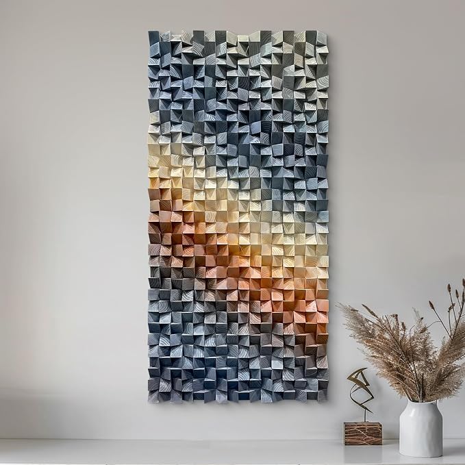 LIUZEYUE Narrow Statement 3D Wooden Wall Decor with Raised Mosaic Surface | 3D wood wall art; charcoal and copper, hand-finished color; entryway narrow wall accent; 23.6 x 47.2 in by Unknown
