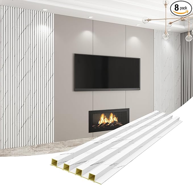 Slat Wall Panel 8-Pack, 118’’x6.1’’, Marble White | WPC Wall Panel for Interior Wall Decor, TV Background, Kitchen, Bedroom by Unknown