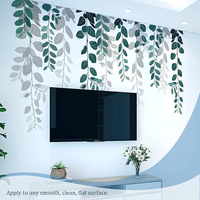 Green Hanging String of Eucalyptus Wall Decals Peel and Stick, Large Plants Leaf Vinyl Wall Stickers, Removable Vine Home Decor Art for Bedroom Living Room Classroom Office - Image 5