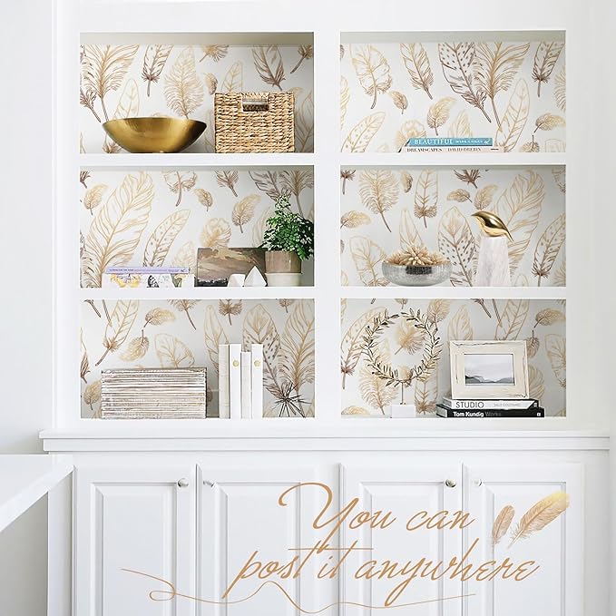 White Peel and Stick Wallpaper 17.7"x120" Feather Wallpaper Removable Modern Vinyl Wall Paper Waterproof Contact Paper for Bedroom Living Room - Image 4