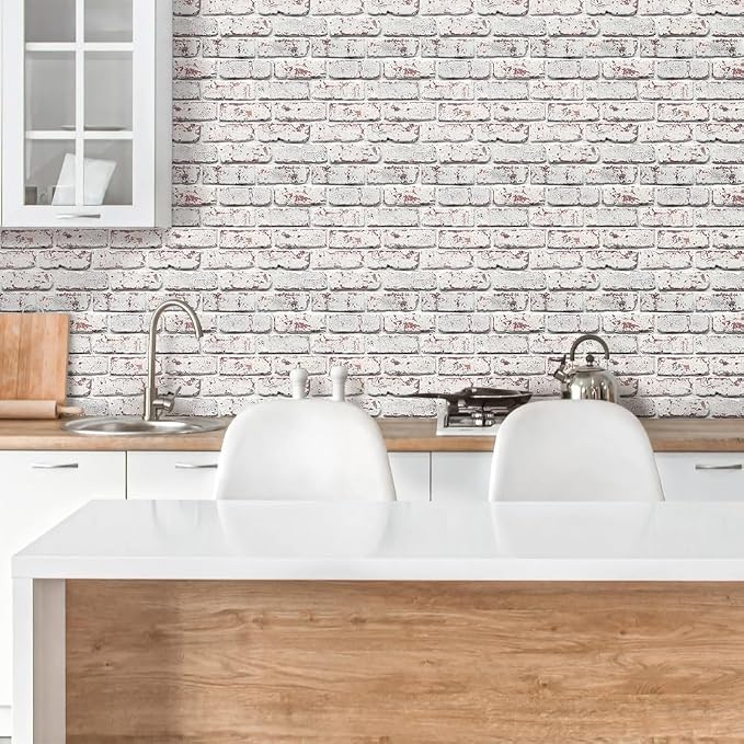 COMSTICKC 3D Faux Brick Wall Panels Peel and Stick, 10 Pcs 11.8" x 11.8" | Whitewash, Not Real Brick, Small Size, Ultra-Light PVC Sticker, Fake Brick Decorative Tiles for DIY Decor, Cover 9.7 sq ft - Image 3