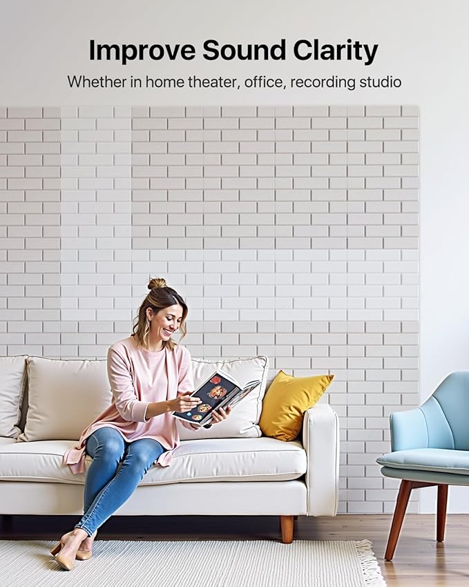 Soundsbay 18-Pack Brick Acoustic Panels, Self-Adhesive, 12"X12" | Covers 17.4 sq ft, 150kg/m³ High-Density Polyester, Soundproof Wall Panels for Recording Studio, Home Theater, Office Beige - Image 4