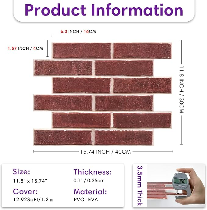 3D Faux Brick Wall Panels Peel and Stick, Designed for Quick DIY | Red, 10 Pcs 15.7" x 11.8", Brick-Look, Ultra-Light PVC Fake Brick Wall Covering Tiles for Wall Renovation, Cover 12.9 sq ft - Image 5