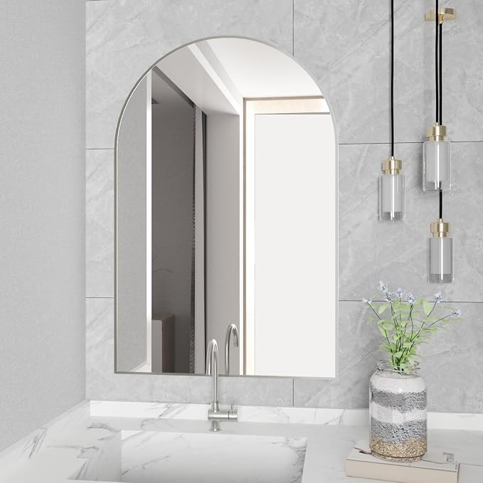 Arched Wall Mirror for Bathroom, 20"x30" Arched Mirror Wall Mounted Mirror with Metal Frame, Sliver Vanity Mirror Decor for Mantle, Bedroom, Entryway, Living Room - Image 5