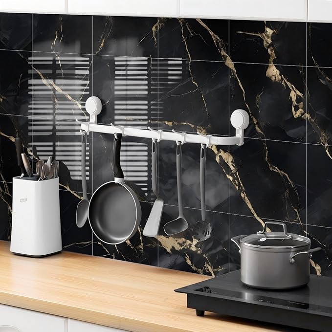 Chejiaye 22pcs Marble Peel and Stick Backsplash Waterproof Washroom Wall Panels, Peel and Stick Tile, PVC Foam Wall Panels for Kitchen,Bathroom,Living Room,Black Gold(Not Real Tile,11.8" x 11.8") - Image 2