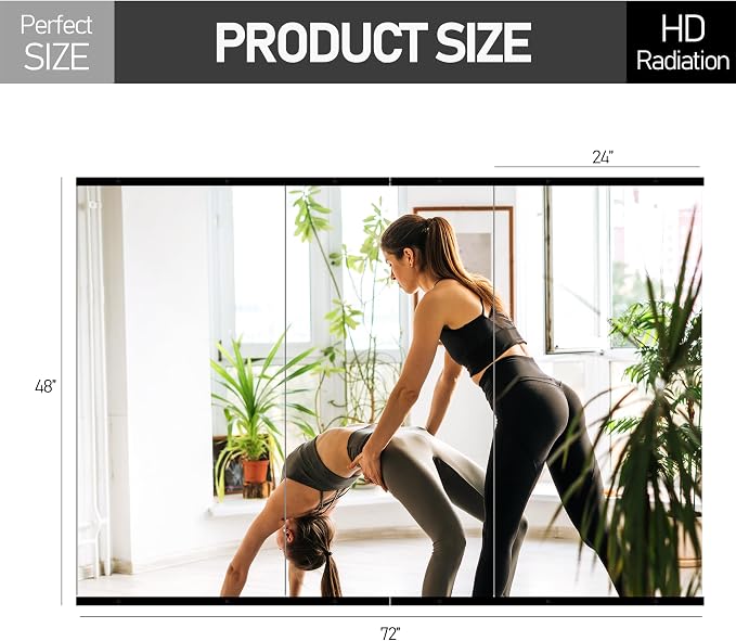 Home Gym Mirror for Wall, 48x24x3PCS Frameless Full Length Mirror, Black - Image 7