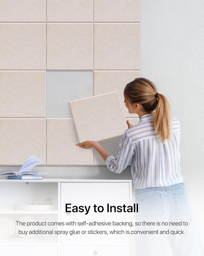 Soundsbay Self-Adhesive Soundproof Wall Panels 18 Pack 12"x12" Black | Square Acoustic Panels, 150kg/m³ High Density Covers 18 sq ft, Sound Proof Panels for Walls, Home Office, Bedroom - Image 6