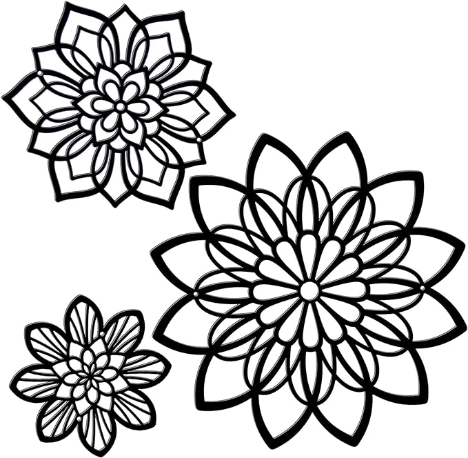 Zzbakress 3 Pcs Metal Flowers Wall Art Bathroom Wall Decor, Black Elegant | Farmhouse Flower Bathroom Decor Wall Decorations For Bathroom, Living Room, Office, Kitchen, Hallway And Outdoor by Zzbakress