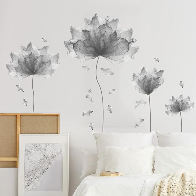 39.3'' x 32.6'' Flower Petal Wall Decal Floral Wall Sticker (Gray) | Removable waterproof peel and stick wall art for nursery, baby room, classroom, living room, bedroom, office and bathroom - Image 2