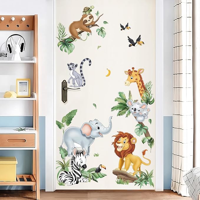 decalmile Jungle Animals Safari Elephant Lion Giraffe Wall Decals Stickers - Image 2