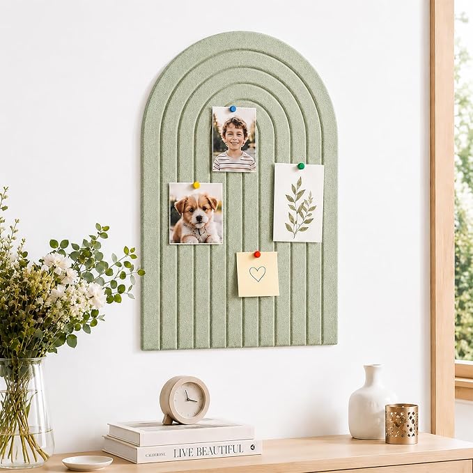 Large Arched Felt Bulletin Board, Sized 36" x 24" for Office & Wall Decor – 6 Customizable Adhesive Tiles with Pins are Perfect to Display Your Photos (Sage Green-A) by Unknown