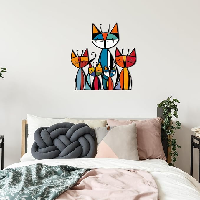 Wesiti Cat Wall Art Metal Sculpture Decor 10.2x11.8 Retro Mid Century | Colorful Geometric Feline Art, Metal Wall Hanging for Living Room Bedroom, Gift for Pet Lovers, Mid Century Modern - Image 4