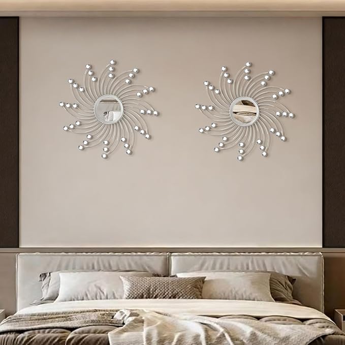 2 Pack Metal Mirrors for Wall Boho Sunburst Wall Mirror Home Decor Modern Decorative Wall Art for Bedroom Living Room Entryway - Image 6