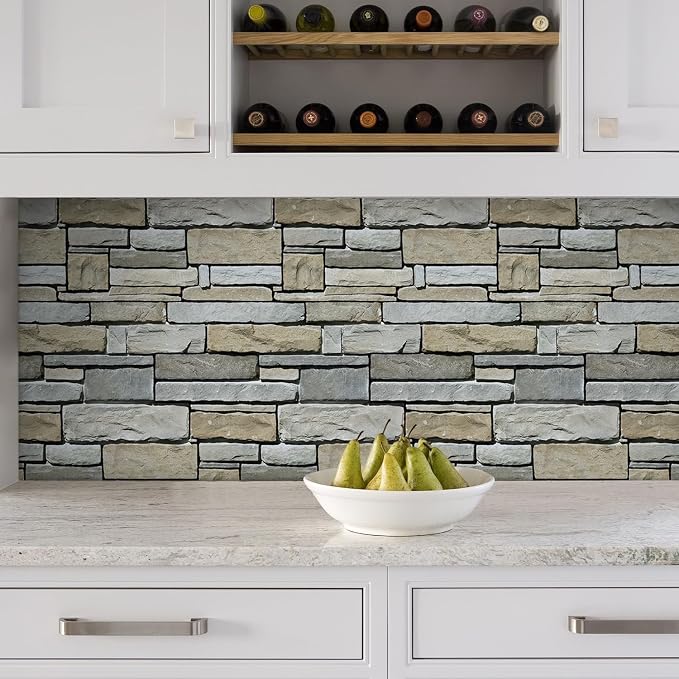 3D Faux Stone Wall Panels Peel and Stick, Designed for Quick DIY | Green with Gray, 10 Pcs 11.8" x 11.8", Stone-Look, PVC Fake Stone Wall Covering Tiles for Wall Renovation, Cover 9.7 sq ft - Image 9
